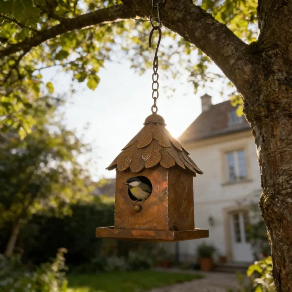 06_rusty-birdhouse Rustic hanging birdhouse for garden birds