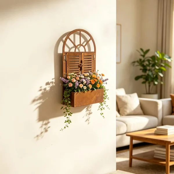 Rustic arched window wall planter for flowers