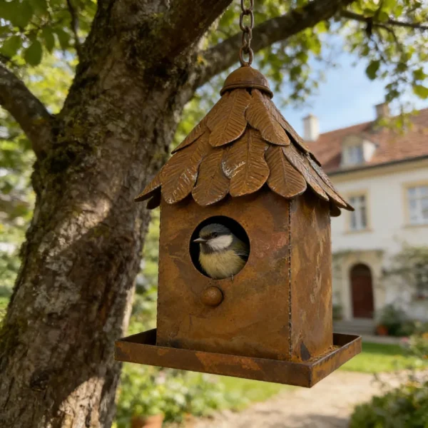 07_rusty-birdhouse Rustic hanging birdhouse for garden birds