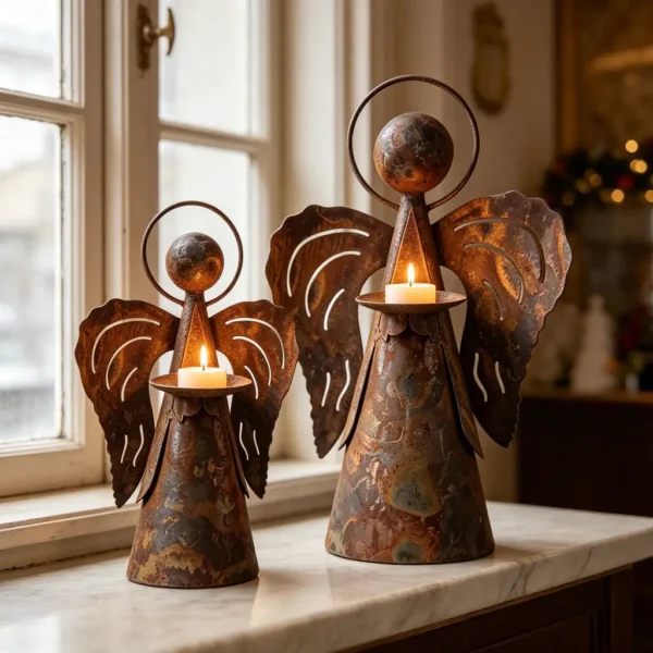 08_angel-candle-holder The Angel Candle Holder — Rust-Finish Iron Tabletop Decor — iron finish and product detail