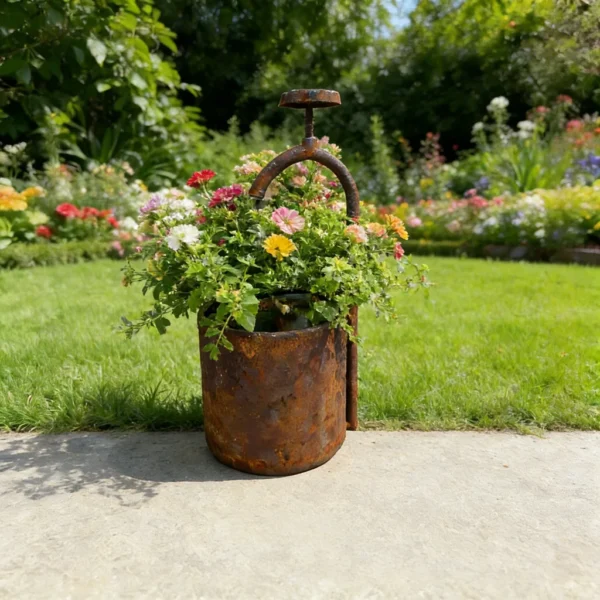 Rustic faucet shaped planter for garden flowers