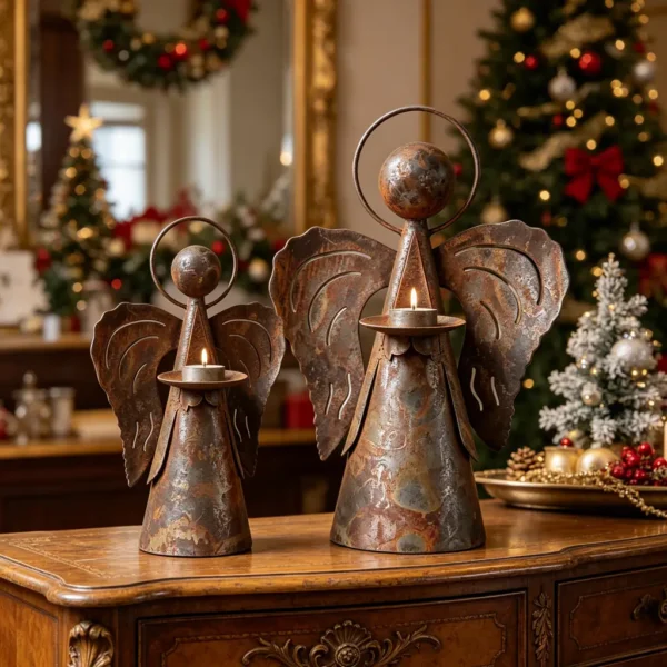09_angel-candle-holder The Angel Candle Holder — Rust-Finish Iron Tabletop Decor — iron finish and product detail