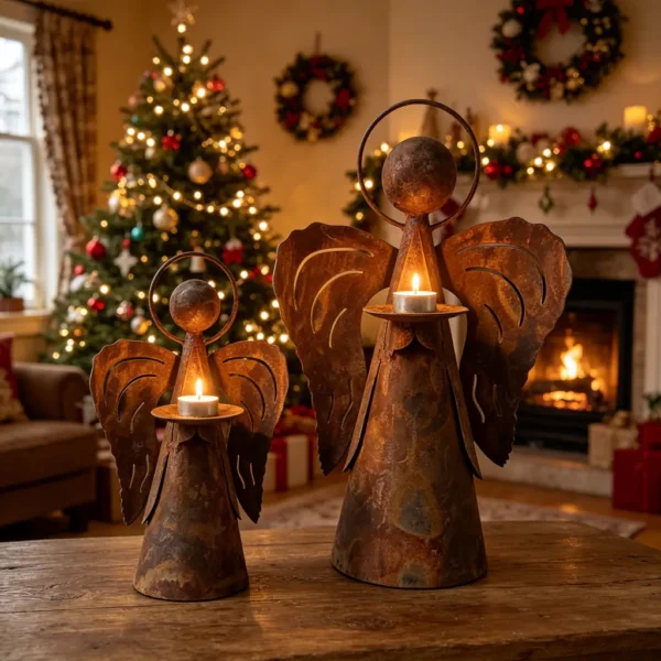 10_angel-candle-holder The Angel Candle Holder — Rust-Finish Iron Tabletop Decor — iron finish and product detail