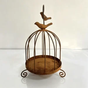 vintage distressed iron birdcage candle holder with bird ornament vintage distressed iron birdcage candle holder with bird ornament