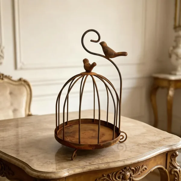 vintage distressed iron birdcage candle holder with bird ornament vintage distressed iron birdcage candle holder with bird ornament