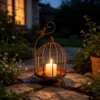 vintage distressed iron birdcage candle holder with bird ornament vintage distressed iron birdcage candle holder with bird ornament