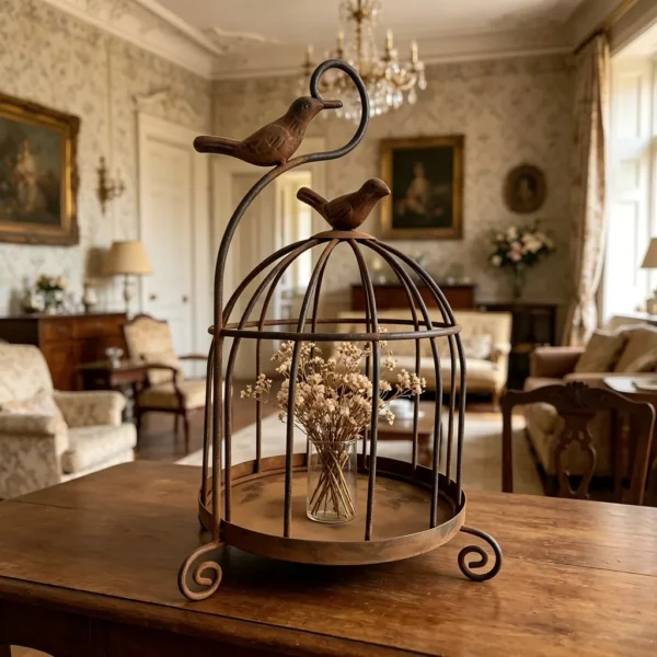 vintage distressed iron birdcage candle holder with bird ornament vintage distressed iron birdcage candle holder with bird ornament