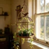 vintage distressed iron birdcage candle holder with bird ornament vintage distressed iron birdcage candle holder with bird ornament