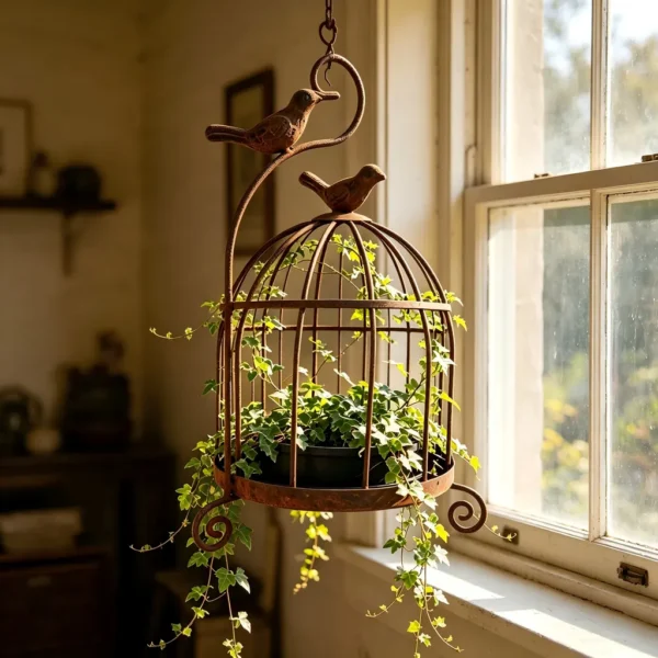 vintage distressed iron birdcage candle holder with bird ornament vintage distressed iron birdcage candle holder with bird ornament