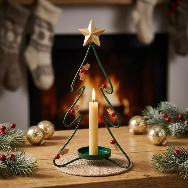 rustic christmas tree iron candle holder for tabletop decor