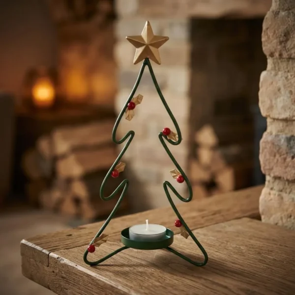 rustic christmas tree iron candle holder for tabletop decor