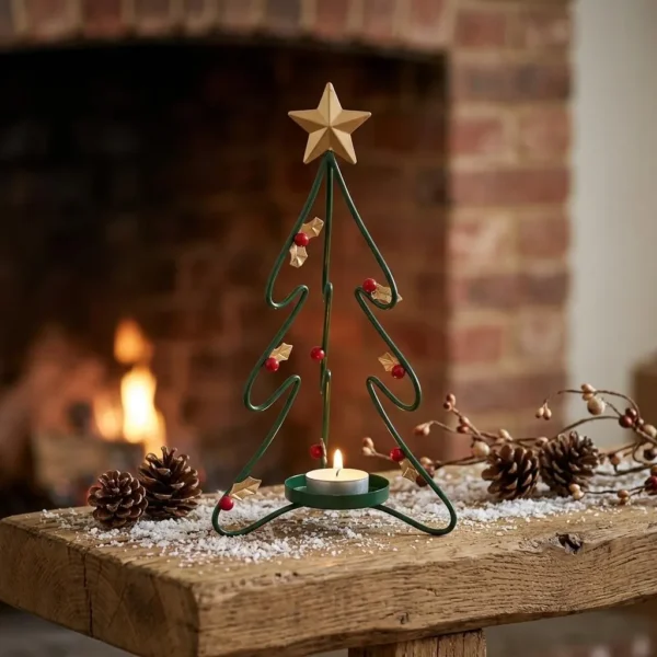 rustic christmas tree iron candle holder for tabletop decor