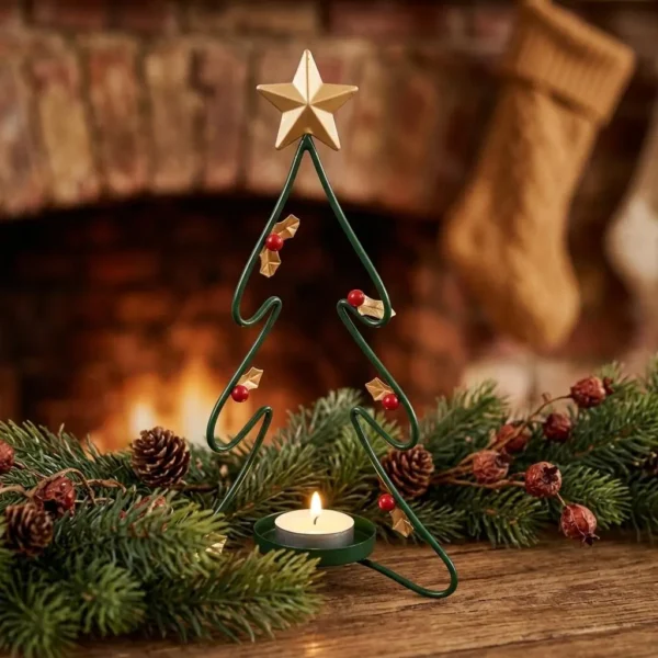 rustic christmas tree iron candle holder for tabletop decor