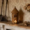 rustic house shaped metal lantern candle holder