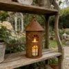 rustic house shaped metal lantern candle holder