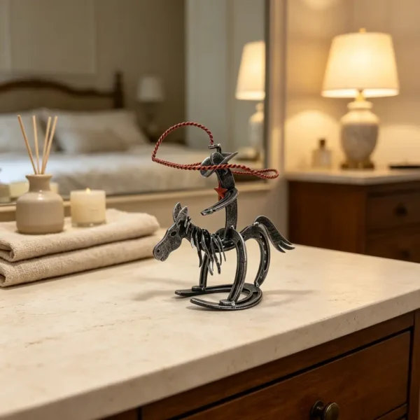 Western cowboy riding horse tabletop decor