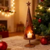 rustic metal christmas tree candle holder lantern for tabletop decor