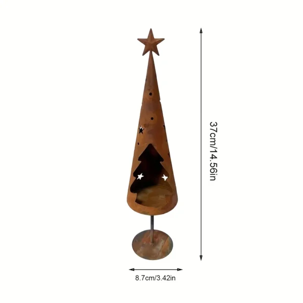 rustic metal christmas tree candle holder lantern for tabletop decor