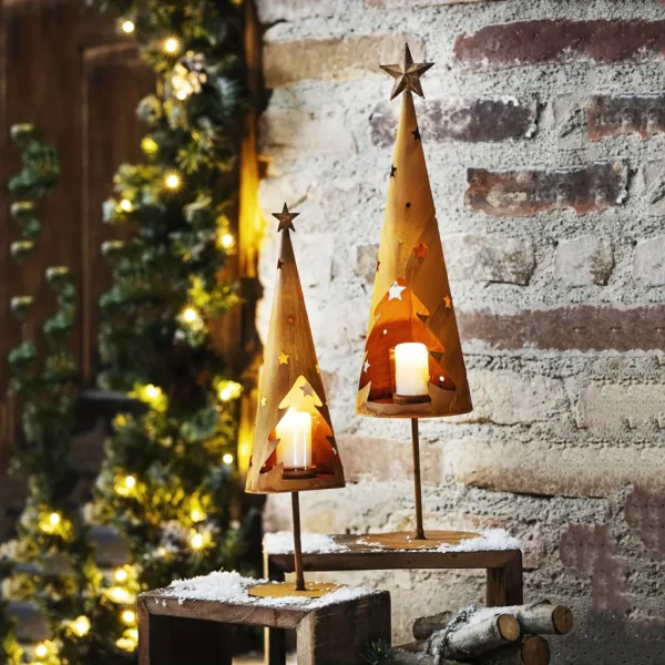 rustic metal christmas tree candle holder lantern for tabletop decor