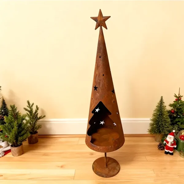 rustic metal christmas tree candle holder lantern for tabletop decor