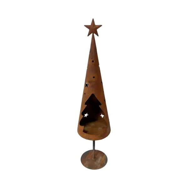 rustic metal christmas tree candle holder lantern for tabletop decor