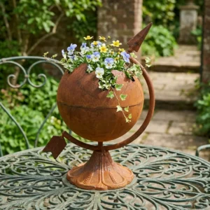 rustic-globe-planter-01 Rustic globe planter with flowers for garden decor