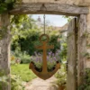 Rustic anchor hanging iron planter for garden and wall decor