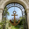 Rustic anchor hanging iron planter for garden and wall decor