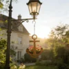 Rustic anchor hanging iron planter for garden and wall decor