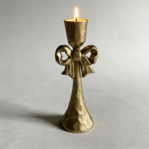 temu-bow-candle-holder-01 Vintage golden bow iron candle holder for tabletop decor