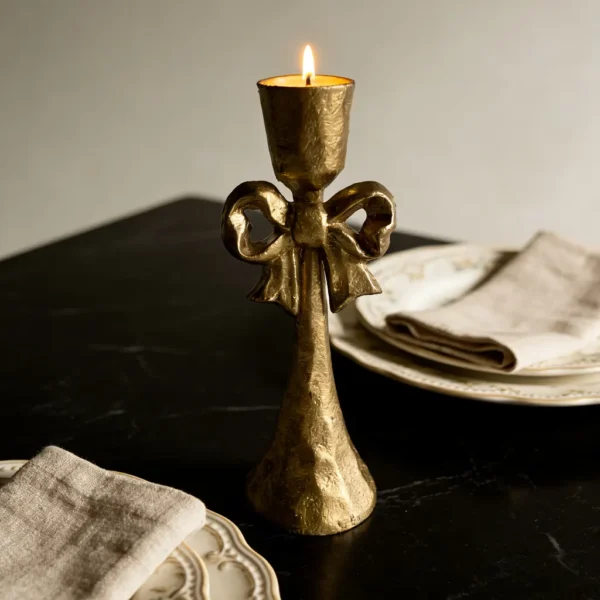 temu-bow-candle-holder-04 Vintage golden bow iron candle holder for tabletop decor
