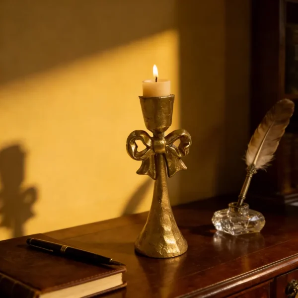 temu-bow-candle-holder-08 Vintage golden bow iron candle holder for tabletop decor