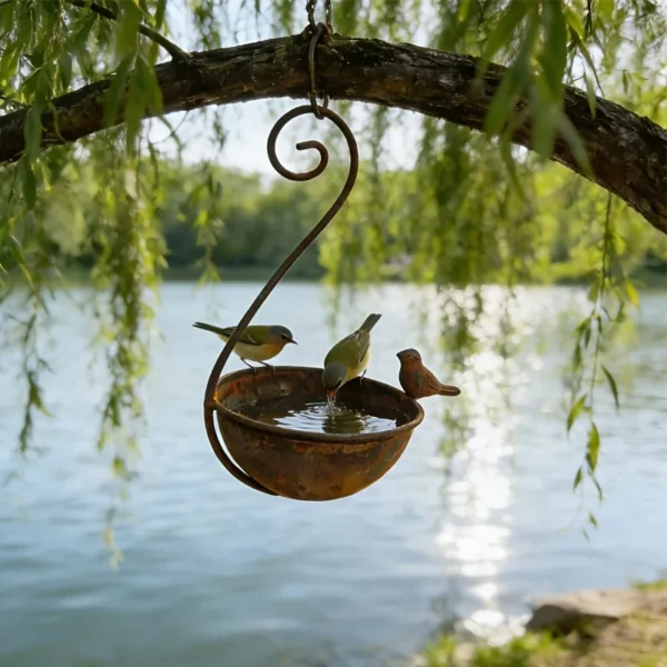 Rustic Hanging Bird Feeder and Bird Bath for Garden Decor - image 2