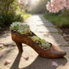 Rustic iron high heel shoe planter for garden and home decor