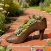 Rustic iron high heel shoe planter for garden and home decor