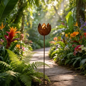 temu-lotus-ground-candle-holder-01 Rustic lotus flower ground stake candle holder for garden decor