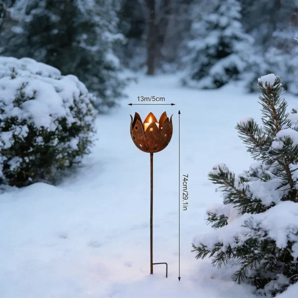 temu-lotus-ground-candle-holder-02 Rustic lotus flower ground stake candle holder for garden decor