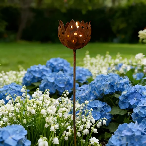 temu-lotus-ground-candle-holder-05 Rustic lotus flower ground stake candle holder for garden decor