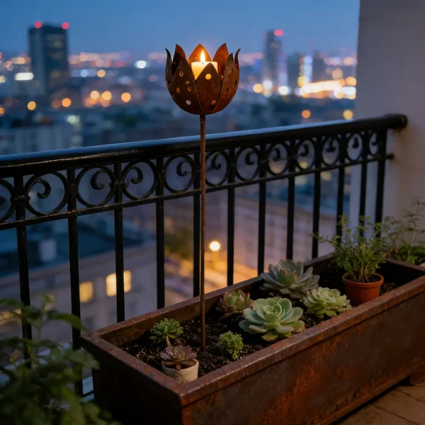 temu-lotus-ground-candle-holder-07 Rustic lotus flower ground stake candle holder for garden decor