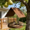 Rustic roof style iron bird feeder for hanging garden decor