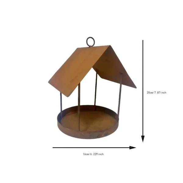 Rustic roof style iron bird feeder for hanging garden decor