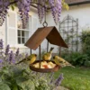 Rustic roof style iron bird feeder for hanging garden decor