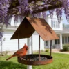 Rustic roof style iron bird feeder for hanging garden decor