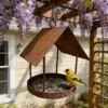 Rustic roof style iron bird feeder for hanging garden decor