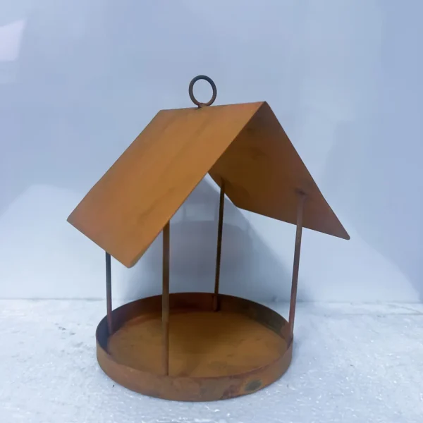 Rustic roof style iron bird feeder for hanging garden decor