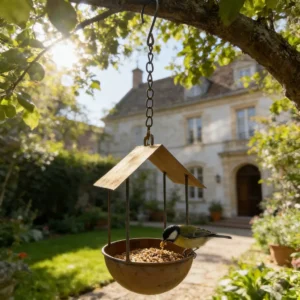 temu-rustic-house-bird-feeder-01 Rustic house iron bird feeder with chain for garden decor