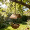 Rustic house iron bird feeder with chain for garden decor