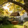 Rustic house iron bird feeder with chain for garden decor