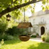 Rustic house iron bird feeder with chain for garden decor