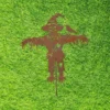 Rustic iron scarecrow garden stake with bird accent for fall decor